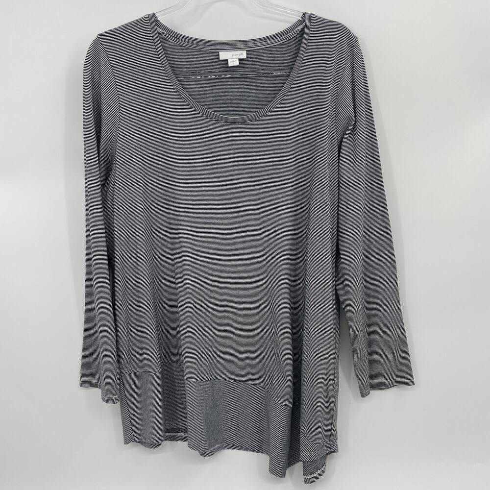 J JILL Womens Shirt Size L Striped Long Sleeve Asymmetrical Hem Tunic Top Jersey